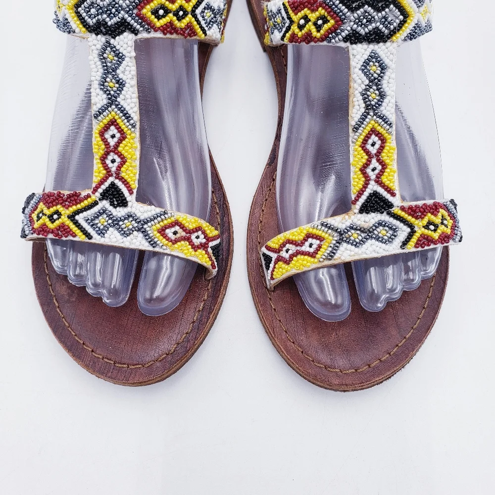Freebird By Steven Juno Flat‎ Sandal Beaded TStrap Slingback Womens Size 39 8.5